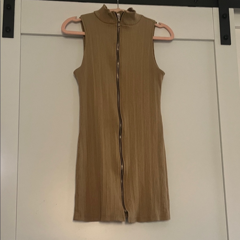 Reformation Ribbed Tan zipper Mini Dress